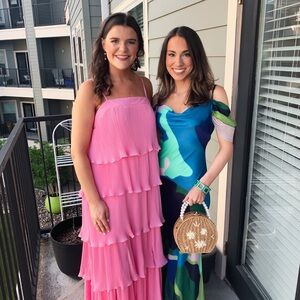 Anthropologie Satin Blue Green Multi Abstract Midi Dress